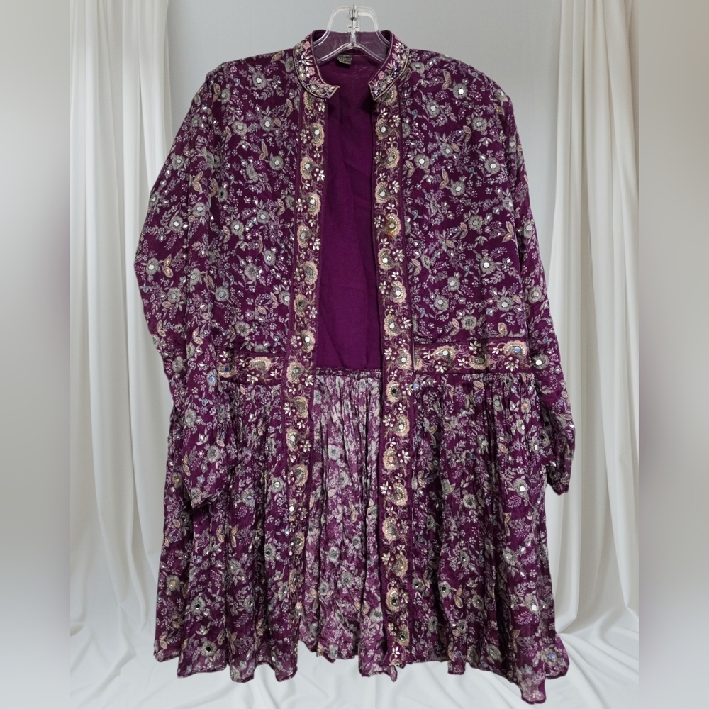 Indian Style Purple Embellished Floral Jacket Size Large